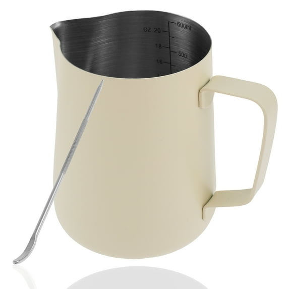 Milk Frothing Pitcher - 20oz/600ml Milk Frother Cup Stainless Steel Jug Steaming Pitcher,Milk Coffee Cappuccino Latte Art Barista Steam Pitchers Milk Jug Cup with Decorating Pen