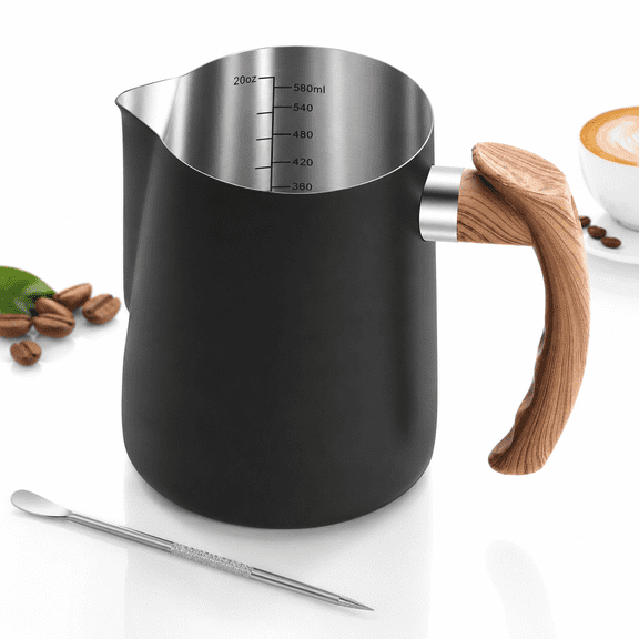 Milk Frothing Pitcher,20oz/600ml Steaming Milk Frother Pitcher,Stainless Steel Espresso Machine Accessories for Coffee Bar,Milk Coffee Latte Art,Barista Steam Pitcher Milk Jug Cup