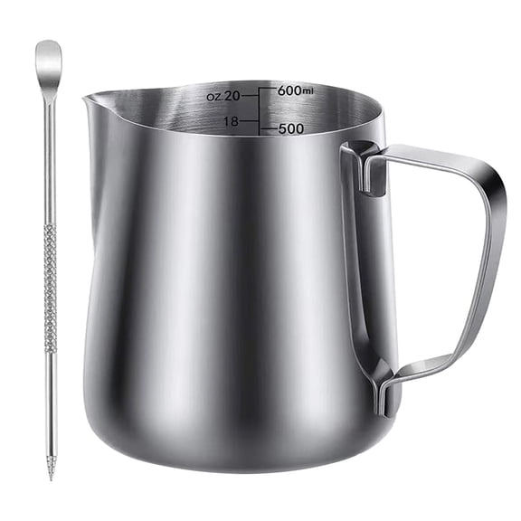 Milk Frothing Pitcher with Latte Art Pen 600 Ml 20 Oz, Stainless Steel Milk Frother Cup with Measurement Markings, Cappuccino Espresso Coffee Latte Art Barista Steam Pitchers Milk Jug Cup