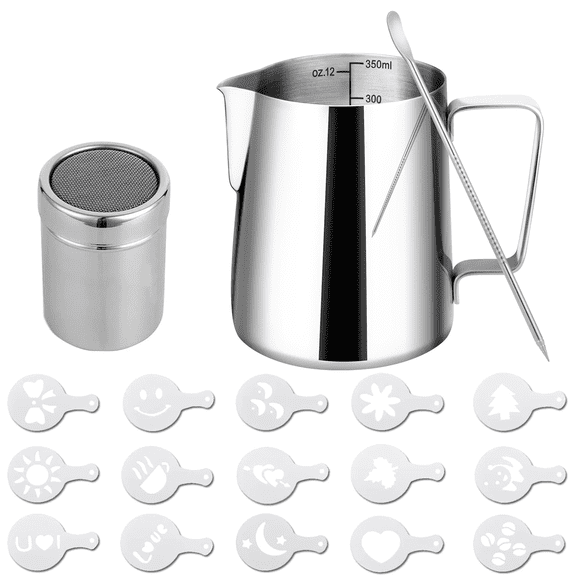 Milk Frothing Pitcher Milk Frother Cup Coffee Creamer Pitcher Accessories Metal Jug for Espresso Frothing Milk Steaming Pitcher for Milk Coffee Frothers, Latte Art 12 Oz