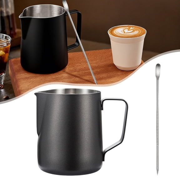 Milk Frothing Pitcher, Stainless Steaming Pitcher With Anti Scald Handle, Espresso Machine Accessories, Milk Coffee Cappuccino Latte Art Barista Steam Pitchers Milk Jug Cup with Decorating Pen