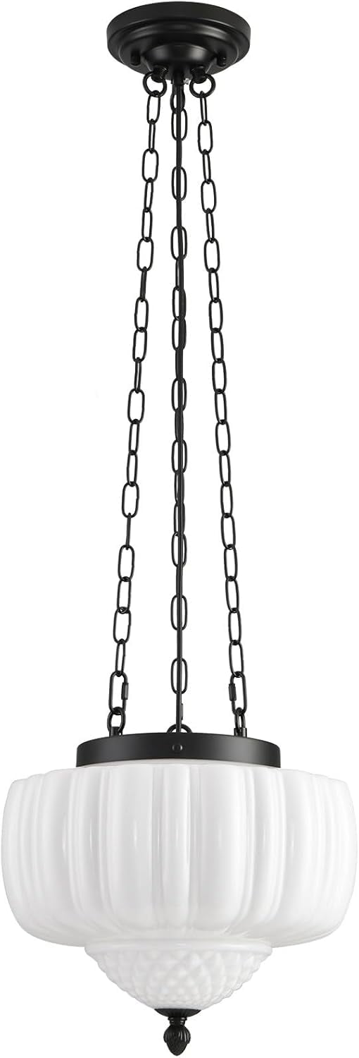 Milk Glass Pendant Light, 14" Schoolhouse Light Fixture, Ceramic