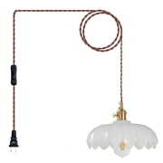 Milk Glass Pendant Light Plug in Plug in Hanging Lamps 14.8ft Swag Cord with Rotating Switch, Milk Glass Hanging Lamp Fixture for Kitchen Island & Ceiling Hanging Lights