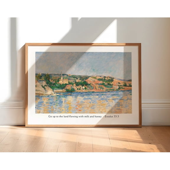 Milk + Honey Exodus 33:3 Christian Wall Art Vintage Landscape Paul Cezanne Print Bible Verse Wall Art Religious Home Decor Faith Quote Mural Wall Art, Modern Wall Decor, 24x36 UNFRAMED