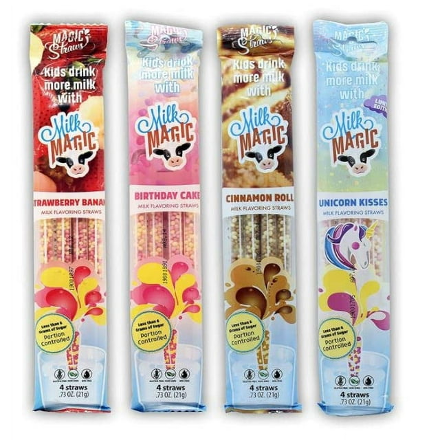 Milk Magic Milk Flavoring Straws, 4Pack Bundle (16 count),Unicorn