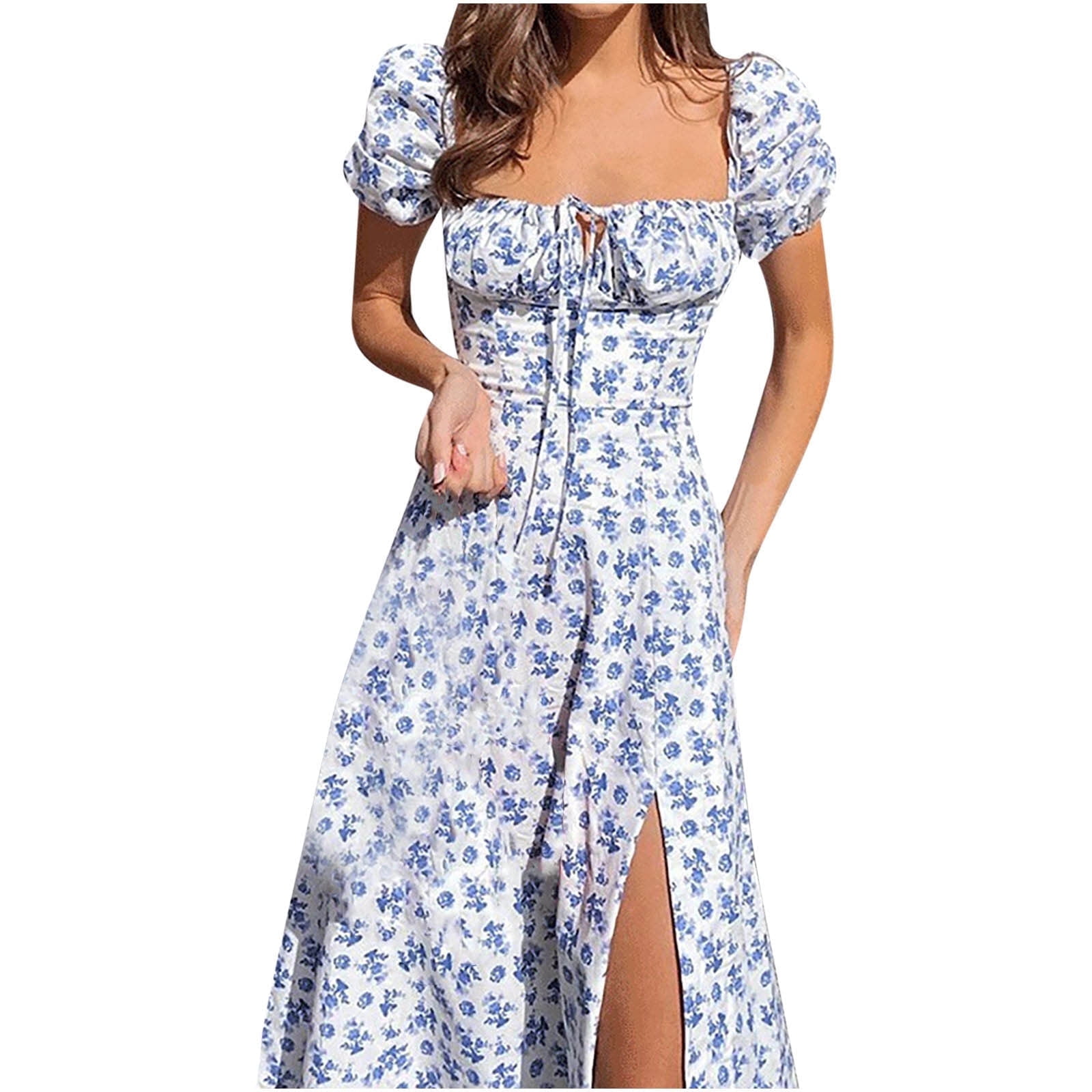 milk maiden dress 45 Milkmaid Dresses That Will Make Any Man Weak In The Knees Style with strappy sandals and delicate hoop earrings for family gatherings or weekend brunches The Milkmaid Mini Dress Blue
