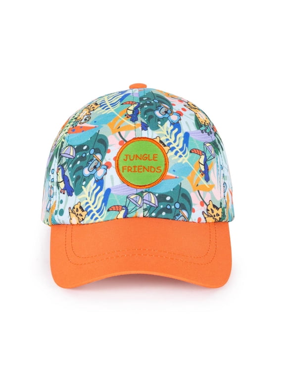 Jungle Friends Boys' Baseball Cap Ages 46 Orange Brim, Embroidered Front, Adjustable Velcro Strap, Lightweight and Breathable Summer Cap