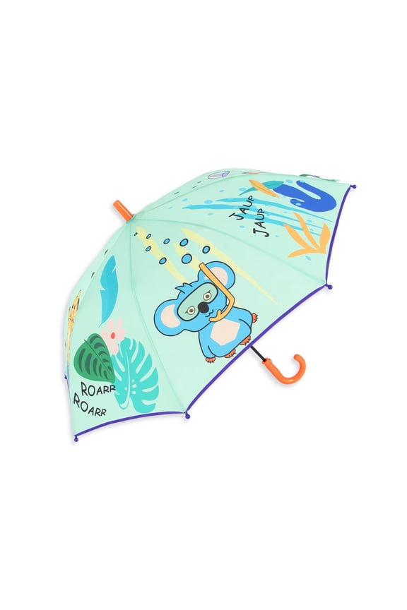 Jungle Friends Windproof Umbrella for Kids, Easy Grip Handle