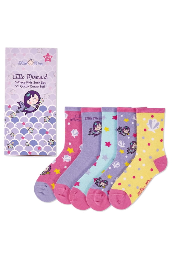 Little Mermaid 5-Pack Kids Socks, Size 27-30, Playful Design