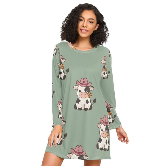 Milk Nightgowns for Women Soft Sleepwear Long Sleeves Ladies Sleepshirt Nightdress