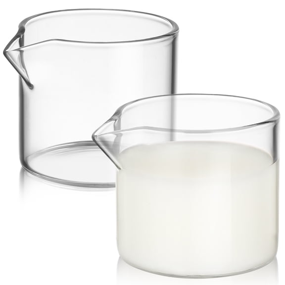 Set of 2 Small Clear Glass Pitchers - Coffee Creamer Jugs, Mini Glass Containers for Kitchen and Table Use