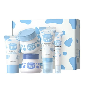 Milk Protein Skincare Set for Teen Girls, Women & Kids, Skin Care Kit with Cleanser, Sunscreen, Eye Cream & Glow Cream