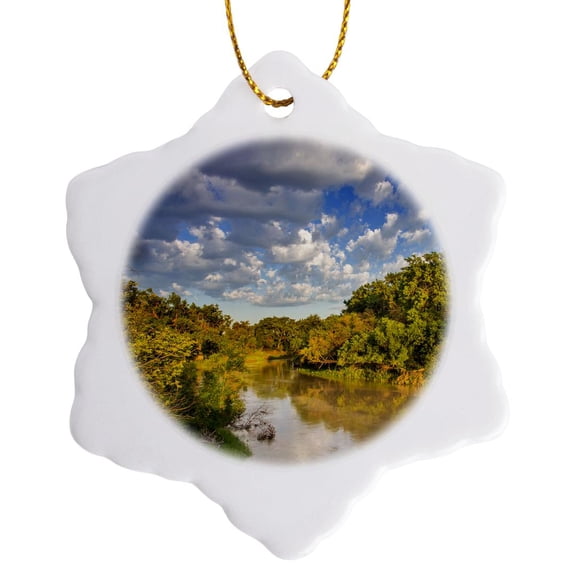 3drose, Milk River at Sunrise, Near Glasgow, Montana, Usa - Us27 Cha2807 - Chuck Haney, 3 inch Snowflake Porcelain Ornament