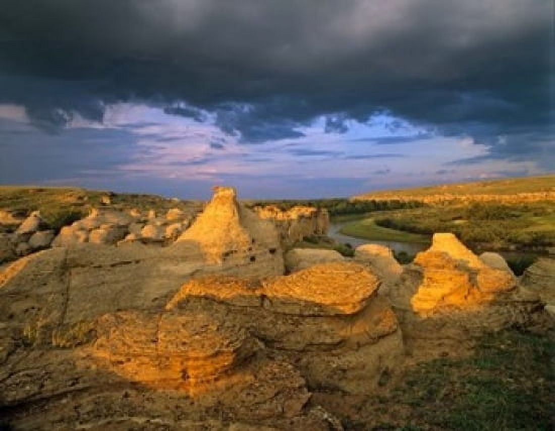 Milk River Writing on Stone Provincial Partk Alberta Canvas Art - Chuck Haney DanitaDelimont (18 x 14)