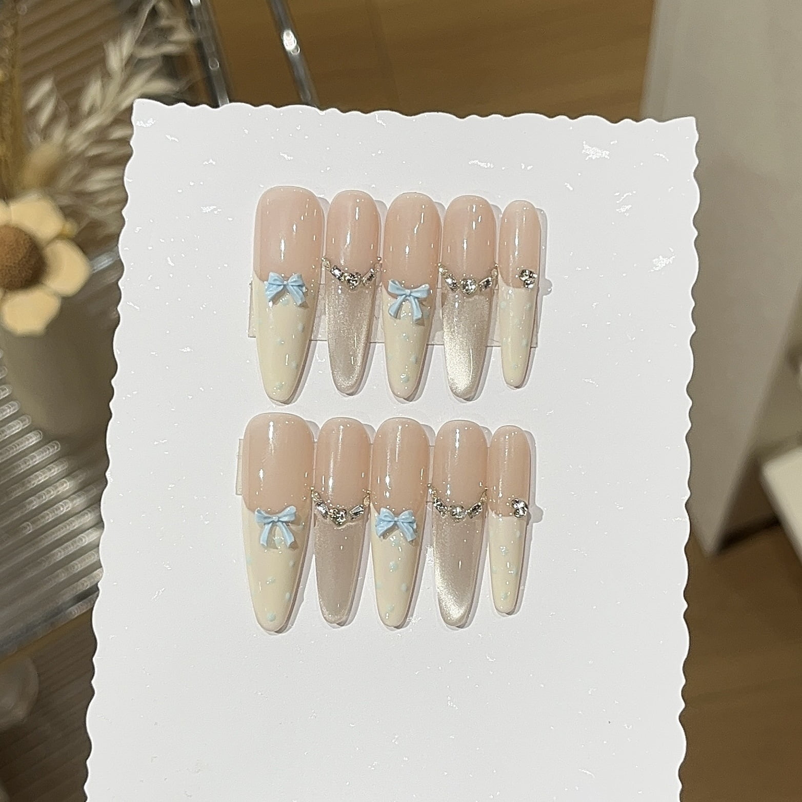 [Milk Salt French] Gentle Wind Milk White French Milk Blue Wave Dot Bow ...