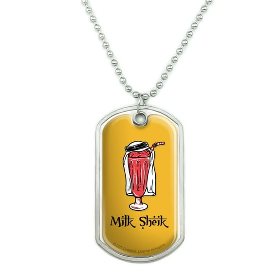 Milk Sheik Shake Funny Humor Military Dog Tag Pendant Necklace with Chain