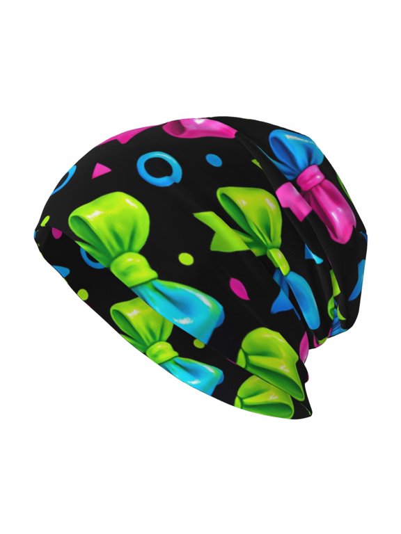 Milk Silk Knitted Pullover Hat 1110.6in Double Layer Design Strong Sweat Absorption For Daily Exercise Travel Bold Neon Contemporary Ribbon Bow Pattern