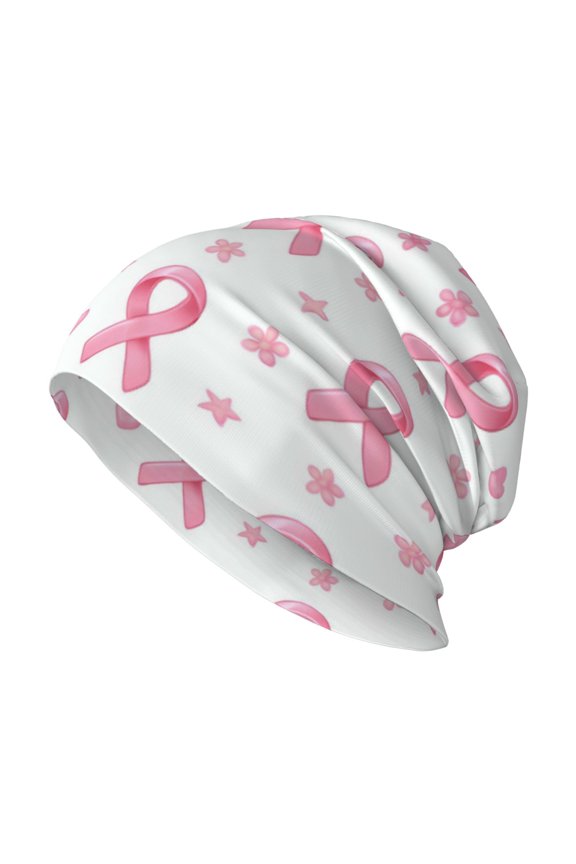 Milk Silk Knitted Pullover Hat 1110.6in Double Layer Design Strong Sweat Absorption For Daily Exercise Travel Classic Pink Ribbon Pattern With Decorative Elements