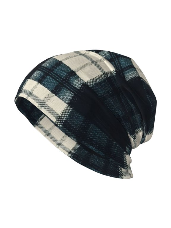 Milk Silk Knitted Pullover Hat 1110.6in Double Layer Design Strong Sweat Absorption For Daily Exercise Travel Darkcyan Buffalo Plaid Check Tartan Scotland_3