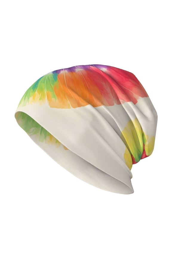 Milk Silk Knitted Pullover Hat 1110.6in Double Layer Design Strong Sweat Absorption For Daily Exercise Travel Darkorchid Tie Dye Background Rainbow Colors