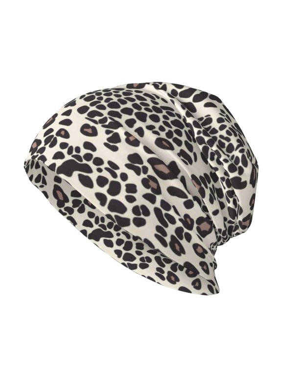 Milk Silk Knitted Pullover Hat 1110.6in Double Layer Design Strong Sweat Absorption For Daily Exercise Travel Leopard Print Pattern White And Black_1