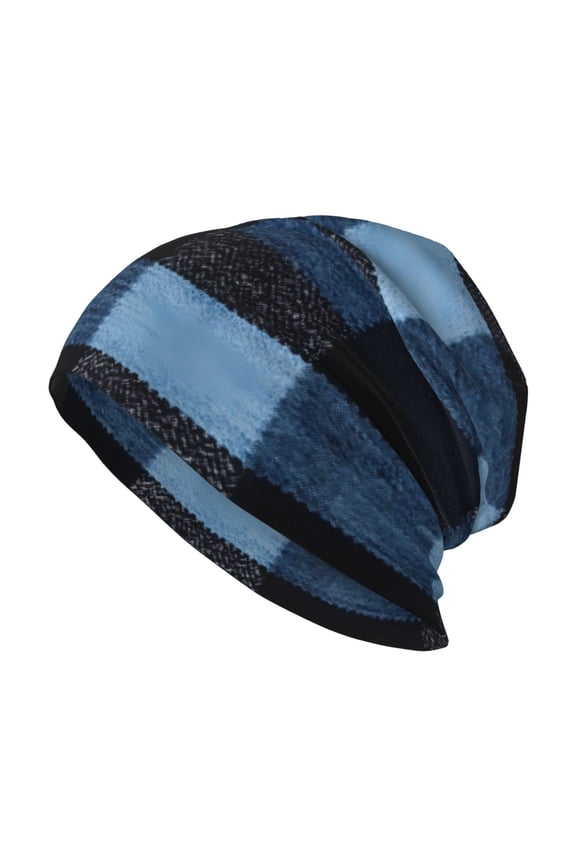Milk Silk Knitted Pullover Hat 1110.6in Double Layer Design Strong Sweat Absorption For Daily Exercise Travel Midnightblue Buffalo Plaid Check Tartan Scotland_1