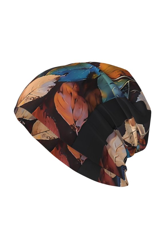 Milk Silk Knitted Pullover Hat 1110.6in Double Layer Design Strong Sweat Absorption For Daily Exercise Travel Abstract Leaves (3)