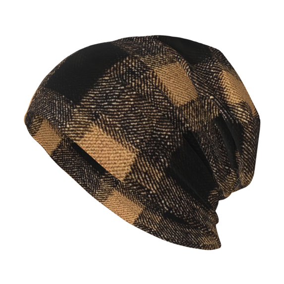 Milk Silk Knitted Pullover Hat 11×10.6in Double Layer Design Strong Sweat Absorption For Daily Exercise Travel Argyle Plaid Brown_17043_1