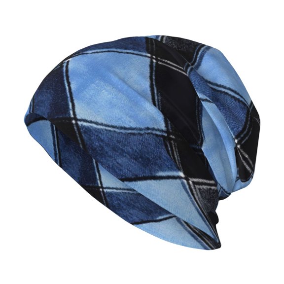 Milk Silk Knitted Pullover Hat 1110.6in Double Layer Design Strong Sweat Absorption For Daily Exercise Travel Argyle Plaid Doderblue_1
