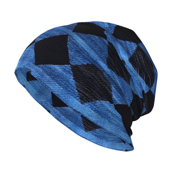 Milk Silk Knitted Pullover Hat 1110.6in Double Layer Design Strong Sweat Absorption For Daily Exercise Travel Argyle Plaid Doderblue_2