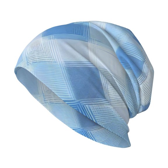 Milk Silk Knitted Pullover Hat 1110.6in Double Layer Design Strong Sweat Absorption For Daily Exercise Travel Argyle Plaid Lightskyblue_3