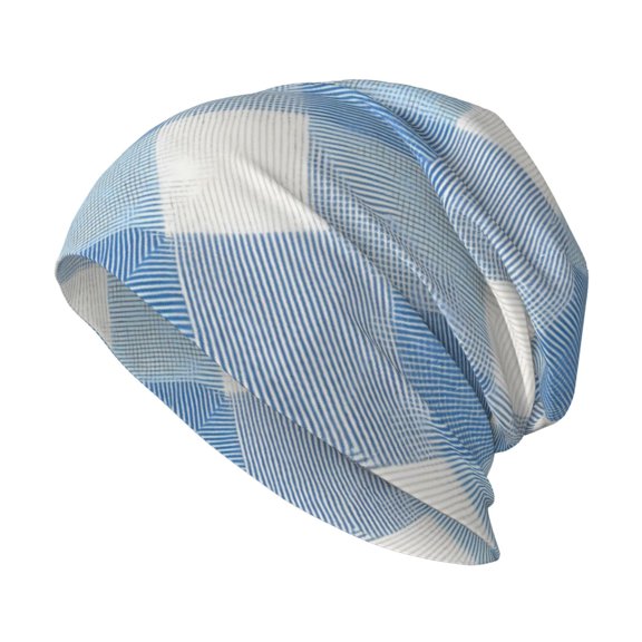 Milk Silk Knitted Pullover Hat 1110.6in Double Layer Design Strong Sweat Absorption For Daily Exercise Travel Argyle Plaid Lightskyblue_4