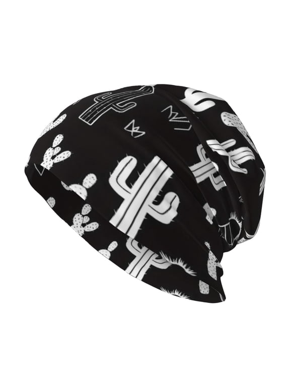 Milk Silk Knitted Pullover Hat 1110.6in Double Layer Design Strong Sweat Absorption For Daily Exercise Travel Black Background Of Cactus