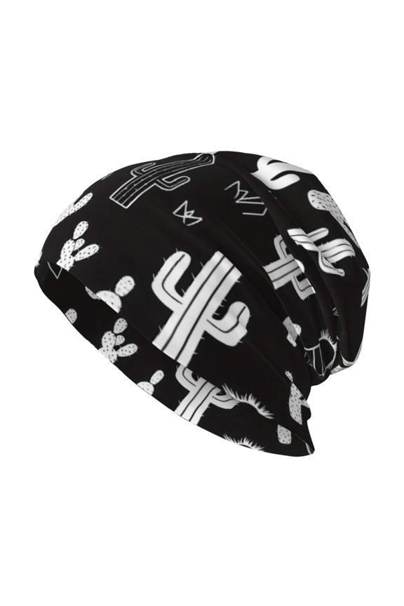 Milk Silk Knitted Pullover Hat 1110.6in Double Layer Design Strong Sweat Absorption For Daily Exercise Travel Black Background Of Cactus