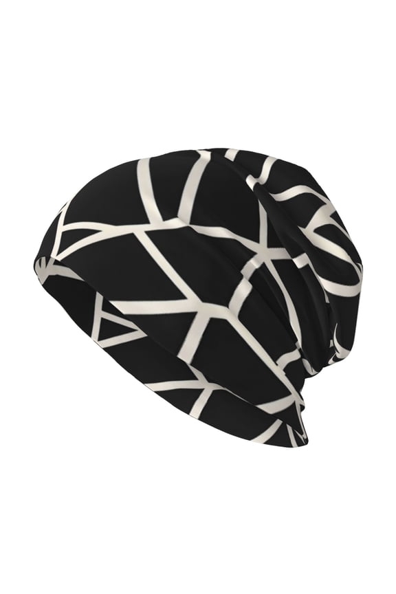 Milk Silk Knitted Pullover Hat 1110.6in Double Layer Design Strong Sweat Absorption For Daily Exercise Travel Black Geometric Lines_2
