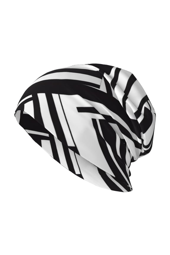 Milk Silk Knitted Pullover Hat 1110.6in Double Layer Design Strong Sweat Absorption For Daily Exercise Travel Black Geometric Lines_3