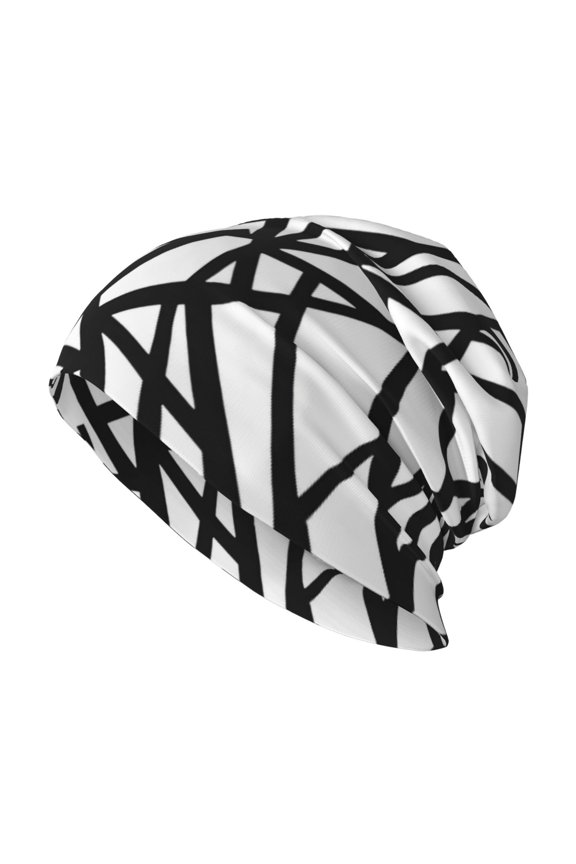 Milk Silk Knitted Pullover Hat 1110.6in Double Layer Design Strong Sweat Absorption For Daily Exercise Travel Black Geometric Lines_4