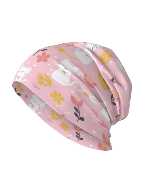 Milk Silk Knitted Pullover Hat 1110.6in Double Layer Design Strong Sweat Absorption For Daily Exercise Travel Cartoon Cat And Flowers