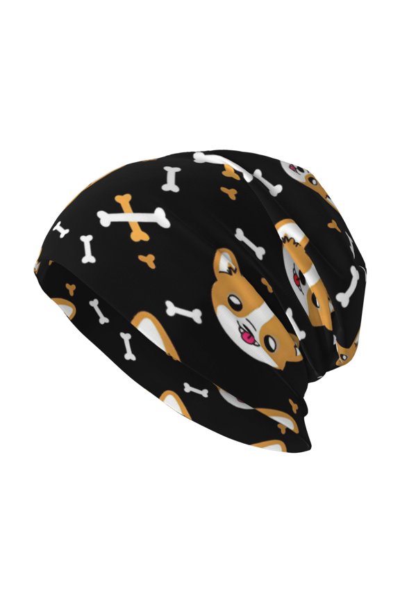 Milk Silk Knitted Pullover Hat 1110.6in Double Layer Design Strong Sweat Absorption For Daily Exercise Travel Corgi And Bones