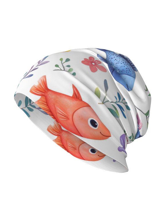 Milk Silk Knitted Pullover Hat 1110.6in Double Layer Design Strong Sweat Absorption For Daily Exercise Travel Cute Fish