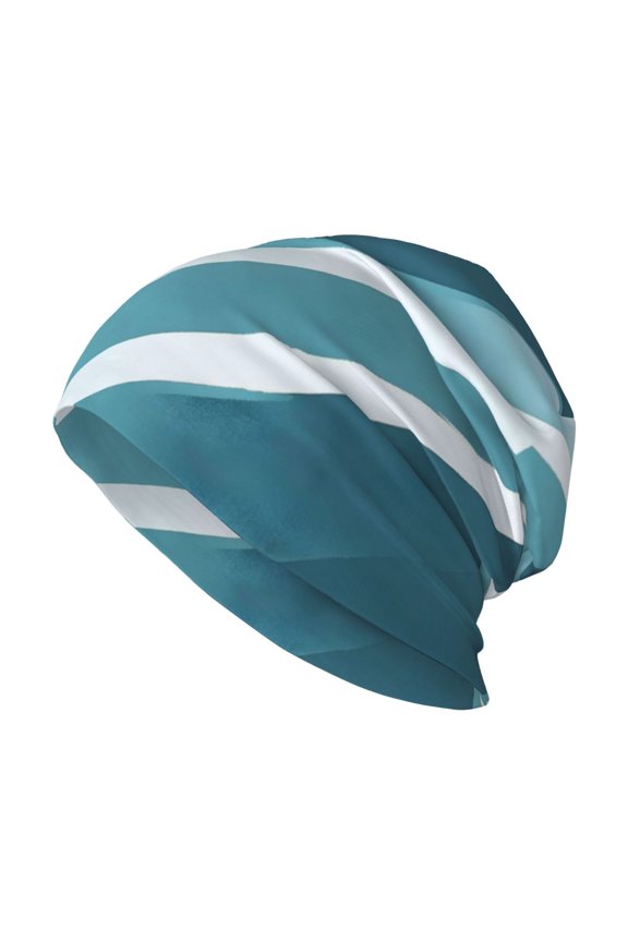 Milk Silk Knitted Pullover Hat 1110.6in Double Layer Design Strong Sweat Absorption For Daily Exercise Travel Cyan Stripe_4