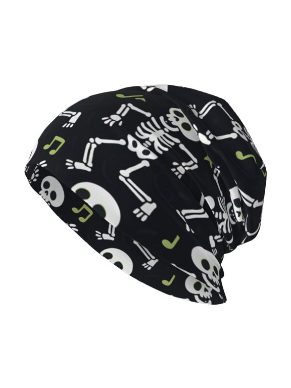 Milk Silk Knitted Pullover Hat 1110.6in Double Layer Design Strong Sweat Absorption For Daily Exercise Travel Dancing Skeleton Halloween Pattern