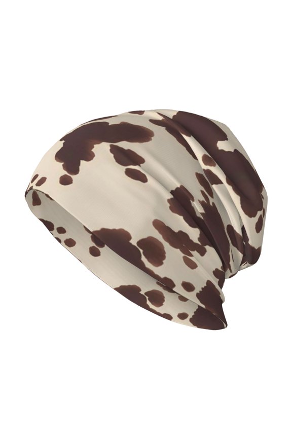 Milk Silk Knitted Pullover Hat 1110.6in Double Layer Design Strong Sweat Absorption For Daily Exercise Travel Dark Brown Cow Pattern