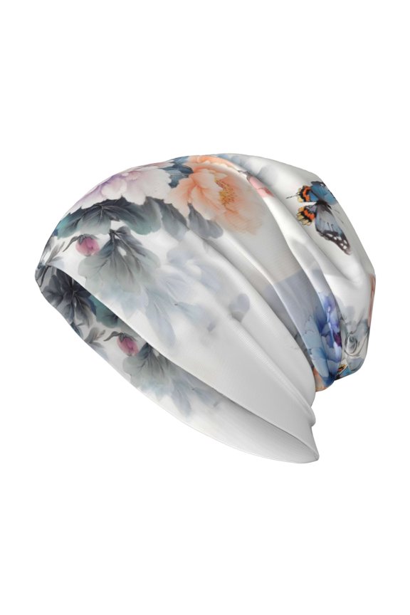 Milk Silk Knitted Pullover Hat 1110.6in Double Layer Design Strong Sweat Absorption For Daily Exercise Travel Flowers And Butterflies