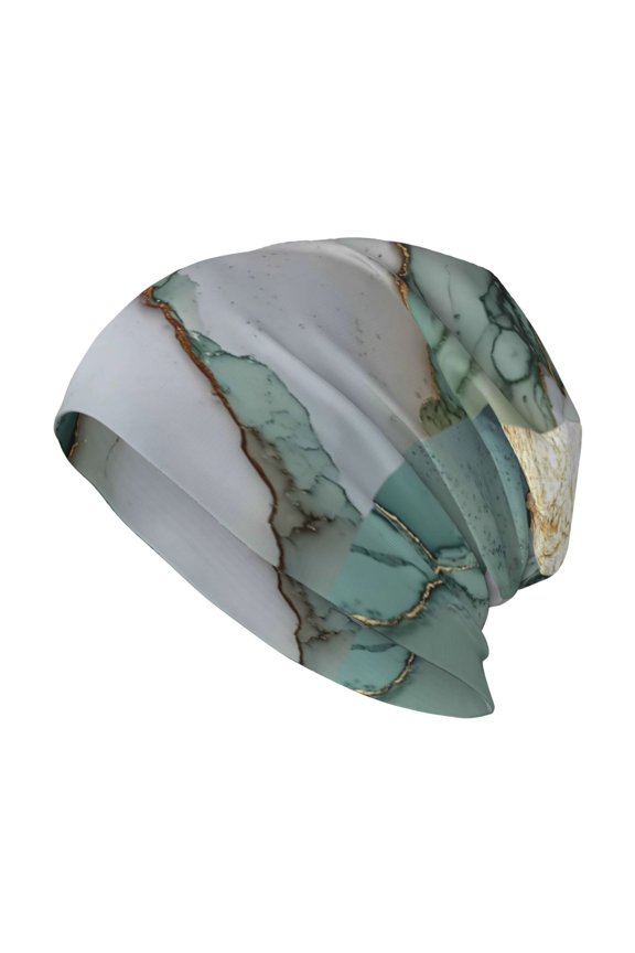 Milk Silk Knitted Pullover Hat 1110.6in Double Layer Design Strong Sweat Absorption For Daily Exercise Travel Green And White Gold Marble