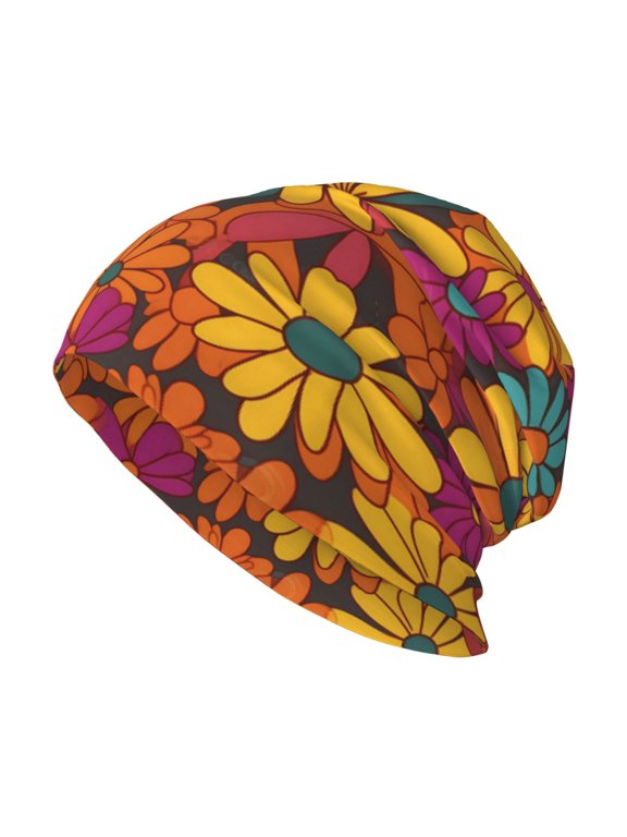 Milk Silk Knitted Pullover Hat 1110.6in Double Layer Design Strong Sweat Absorption For Daily Exercise Travel Groovy Flowers (25)