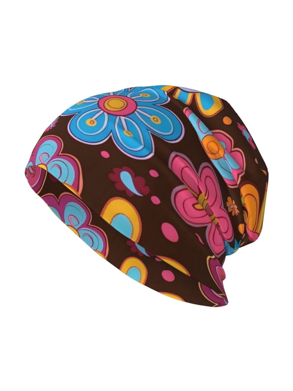 Milk Silk Knitted Pullover Hat 1110.6in Double Layer Design Strong Sweat Absorption For Daily Exercise Travel Groovy Flowers (6)