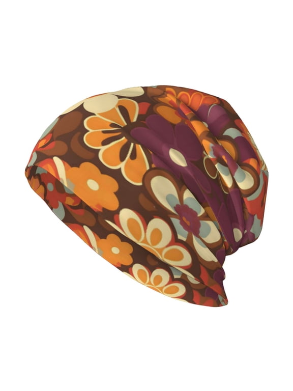 Milk Silk Knitted Pullover Hat 1110.6in Double Layer Design Strong Sweat Absorption For Daily Exercise Travel Groovy Flowers