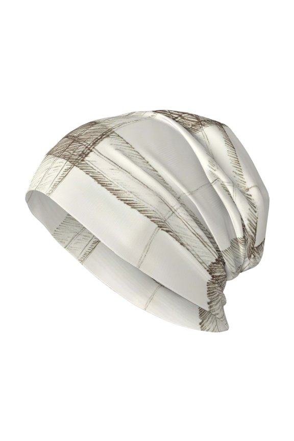 Milk Silk Knitted Pullover Hat 1110.6in Double Layer Design Strong Sweat Absorption For Daily Exercise Travel Ivory Checked Hand-Drawn Sketch_4