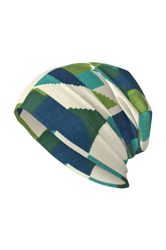 Milk Silk Knitted Pullover Hat 1110.6in Double Layer Design Strong Sweat Absorption For Daily Exercise Travel Lightseagreen Colorful Houndstooth_4